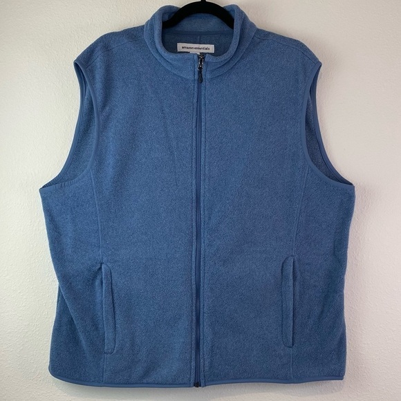 Amazon Essentials Fleece Vest Blue XL Full Zip Sleeveless High Collar Pockets - Picture 2 of 7